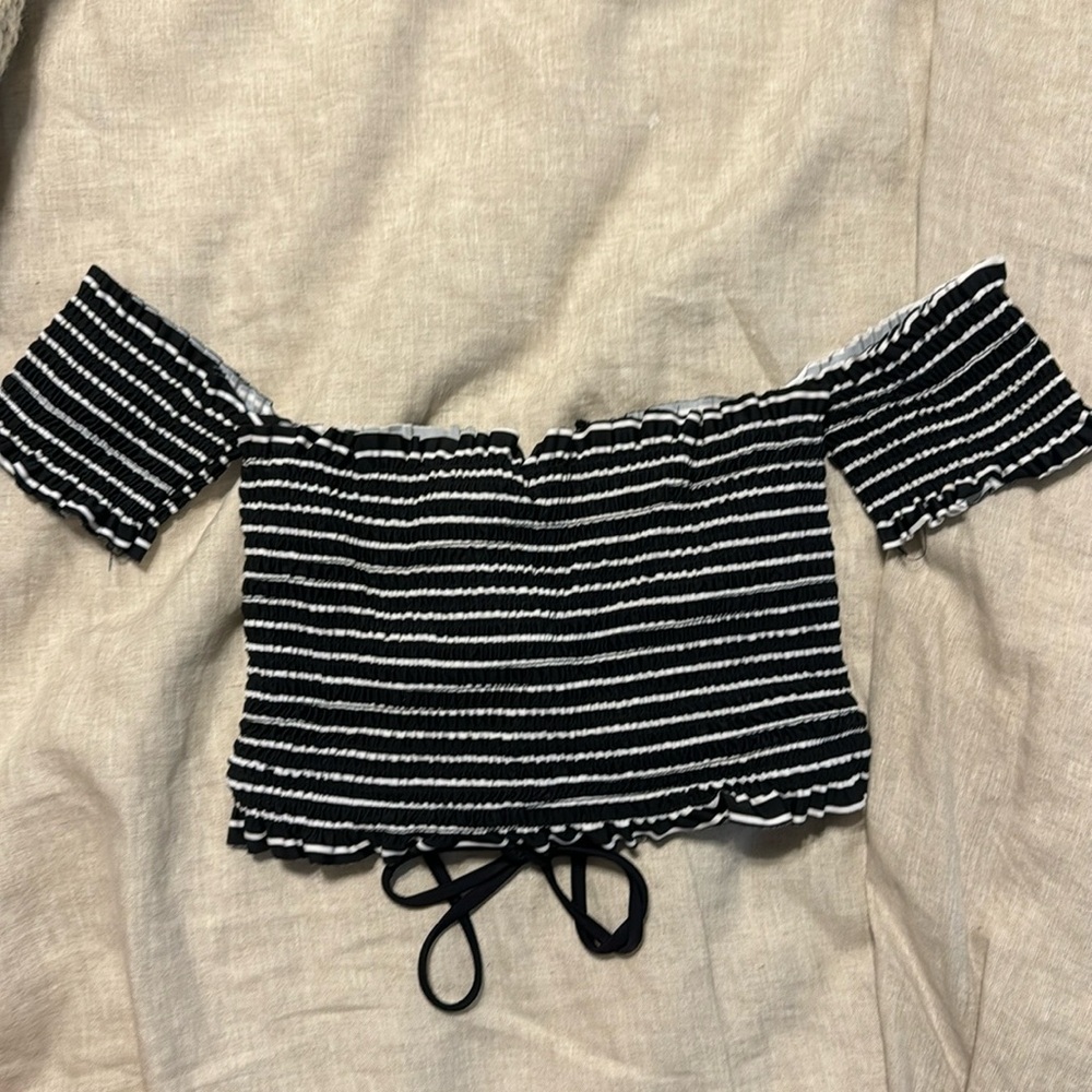 Xhilaration Striped Smocked Bikini Top